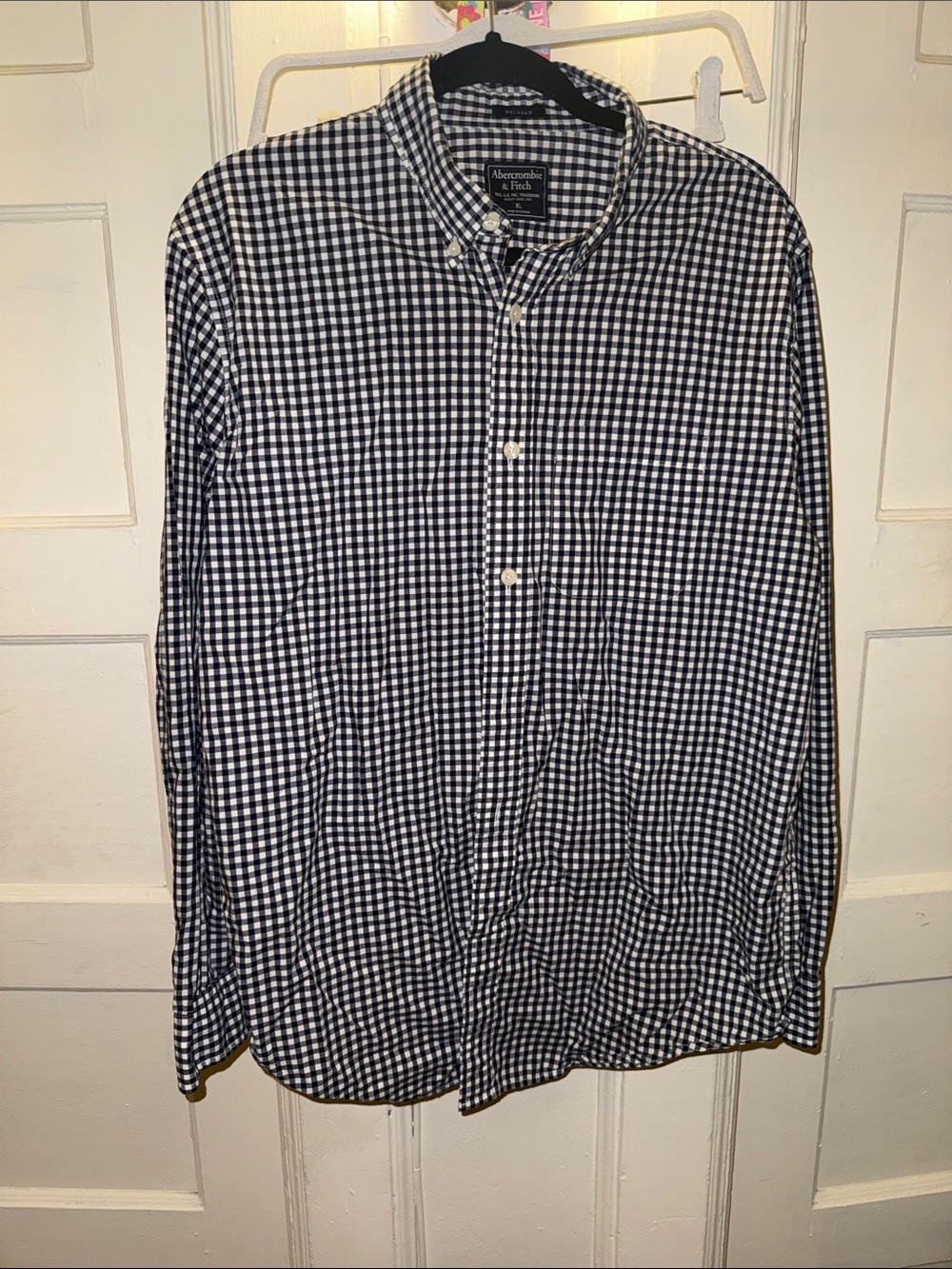 Abercrombie & Fitch Navy and White Gingham Button-Down Shirt